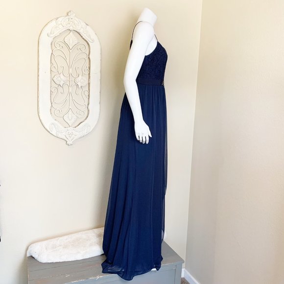 Adrianna Papell | Women's Navy Blue Lace & Chiffon Evening Gown | Size: 8 - Picture 6 of 13